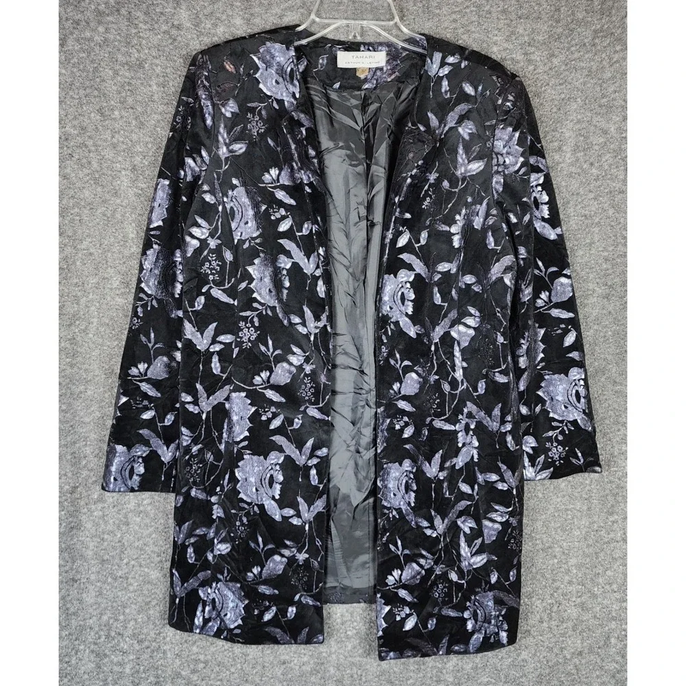 Tahari Arthur S. Levine Jacket Womens 16 Floral Burnout Black Purple EUC